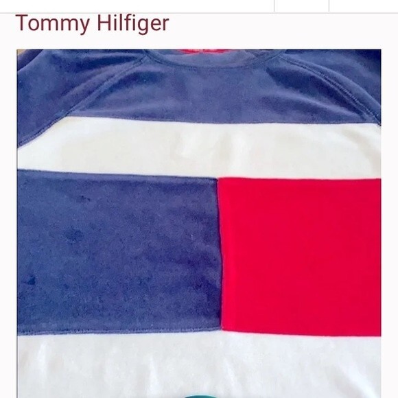 Vintage 90s Tommy Hilfiger Velour Logo Sweatshirt Colorblock Navy Red White Prep - Picture 4 of 6
